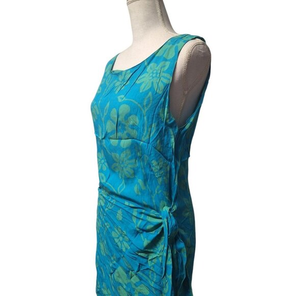 Santiki Wrap Skirt Dress Tie Blue Green Womens Large Tropical Vacation Summer - Picture 2 of 9